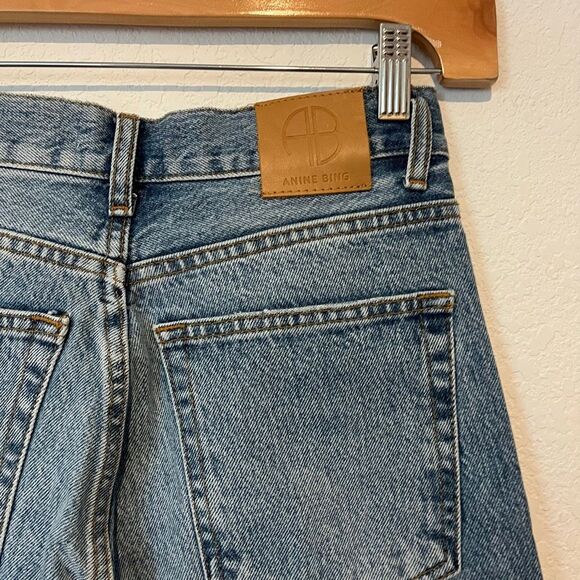 Anine Bing Mid Blue Distressed Denim Cropped Straight Jeans Women's Size 24 NWT - Picture 5 of 8